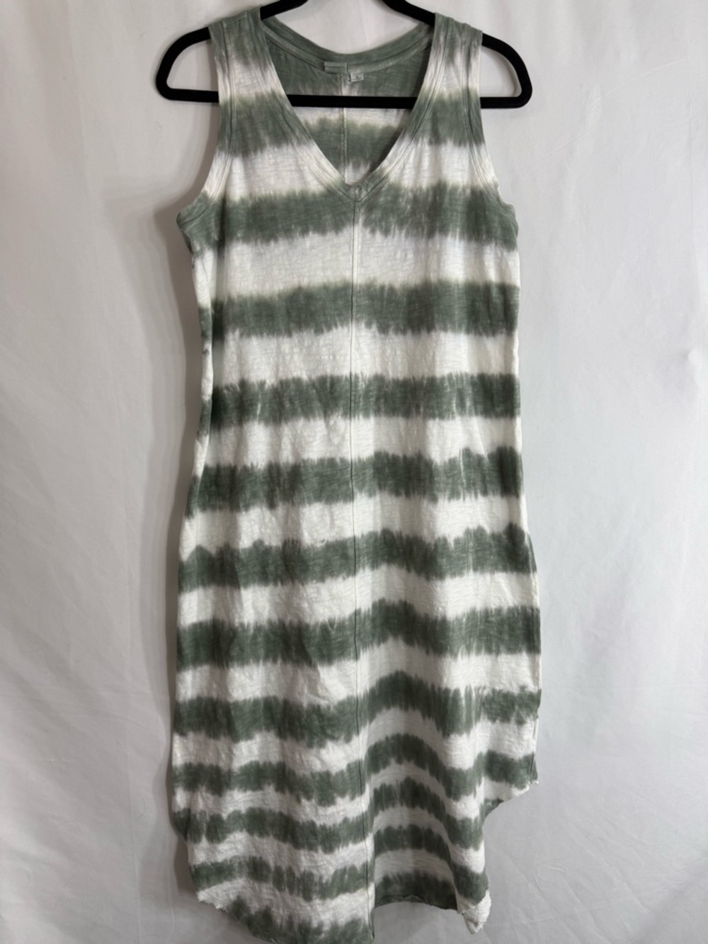 GAP Tie-Dye Sleeveless Midi V-Neck Green & White Tie Dye Cotton Dress, size M